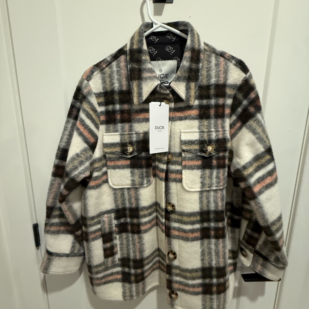 Duce Kids Plaid Coat - Cream, Brown, and Pink